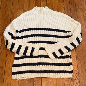 Striped Cream and Navy Women's Sweater